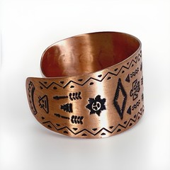 Vintage Wheeler Mfg Co Solid Copper Southwestern Cuff Bracelet 7-1/2″ Adjustable