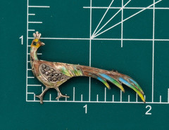 Vintage Germany Enameled Pheasant Peacock Brooch 835 Silver Marcasite Animal Pin