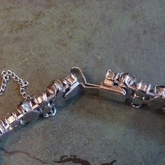 VINTAGE B. DAVID JET BLACK MARQUIS & ROUND RHINESTONE BRACELET 6.5″