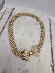 Vintage Gold Tone Multi Strand Collar Choker Necklace 15in Floral Foldover Clasp