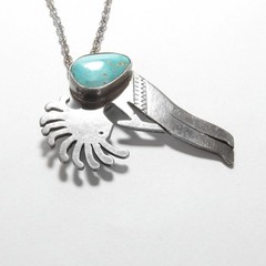 EDDIE CHEE Navajo Sterling Silver 3.00 Ct Natural Turquoise Kokopelli Pendant