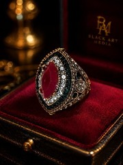 Women’s Red Marquise Crystal Statement Ring Green Clear Rhinestones Gold Tone Sz