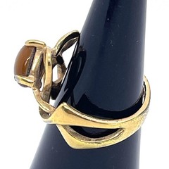 VTG 18KT HGE Gold Plate Ring Tiger Eye Art Nouveau Abstract MCM Retro Size 6.25
