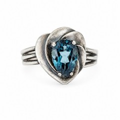 Vintage EL 925 Sterling Silver Blue Topaz Ring Size 9.5 Artisan Statement Ring