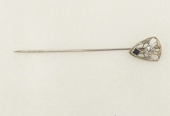 10K Vintage Art Deco 1920s White Gold Diamond .09ct Blue Gemstone Stick Pin 1.1g