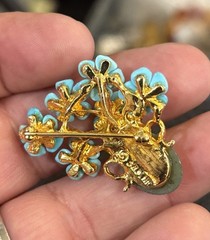 AUTHENTIC SWOBODA FLOWER VASE BROOCH ~ GENUINE, Turquoise Jade ~WOW!