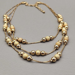Layered Necklace Gold Tone Station Beaded Textured Glossy 19″