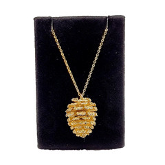 Pinecone Articulated Pendant w Chain Woodland Holiday Nature Gold Tone Necklace