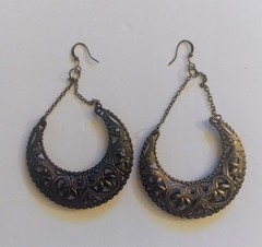 Filigree HalfMoon Crescent Dangle Hoop Earring Gypsy Boho Tribe Celestial Pierce