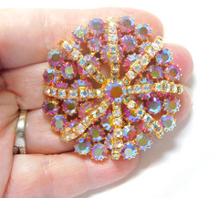 STARBURST VINTAGE PINK & AURORA BOREALIS PRONG SET RHINESTONE BROOCH ✨