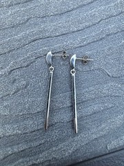 Vintage 925 Sterling Silver Thailand Marcasite Bar 45mm Dangle Drop Earrings.