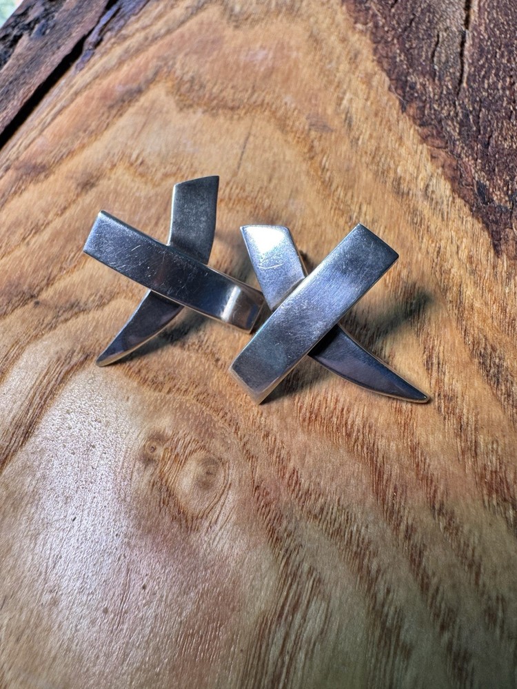 Vintage Taxco Mexico 925 Sterling Silver Modernist Geometric Post Earrings 10.9g
