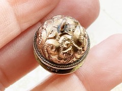 Antique Victorian Etruscan Repousse Gold Filled Orb w/ Stones Charm Fob Pendant