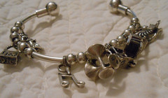 VTG Sterling 925 Charm Bracelet w/ 13 Beads 7 Charms birds wine golf music shop