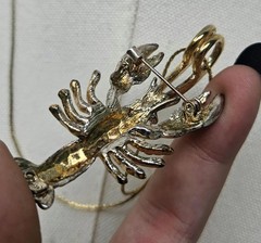 Vintage Lobster Charm Necklace / Brooch Pin Gold and Silver Jewelry