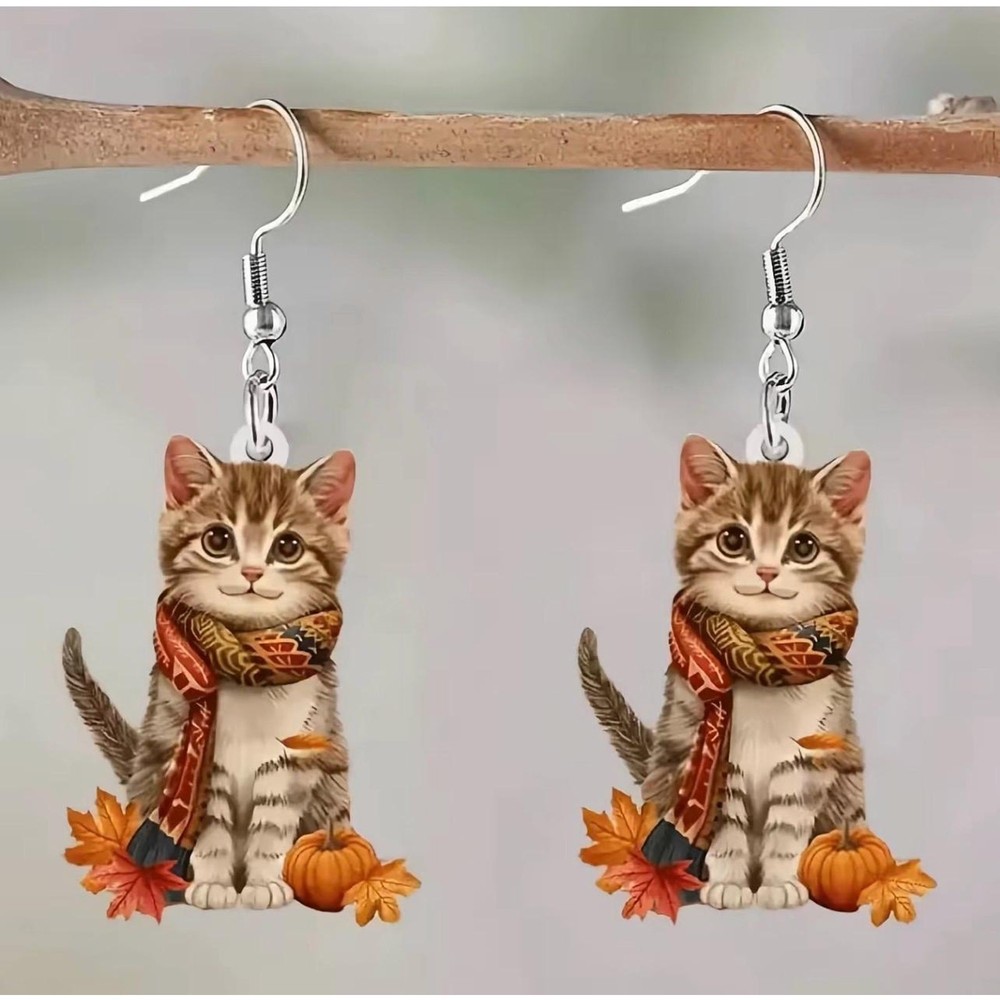 Autumn Cat with Scarf Earrings