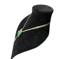 Vtg Selro Selini Necklace Jeweled Slide & Figural Faces Herringbone Chain 25”
