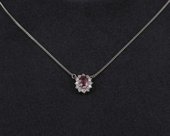 Rare 0.60ct Padparadscha Pink Sapphire 0.23ct Diamond 16 Inch Platinum Necklace