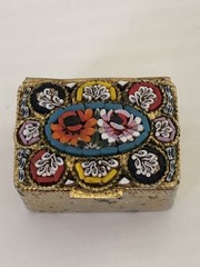 Antique Micro Flower Mosiac Pill Box Made In Italy 3cm x 2cm