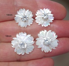 White Carved Flower Mother of Pearl Jackets to use with any studs: 18MM one pair