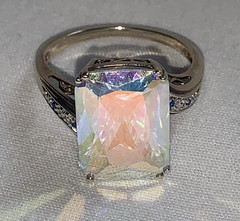 Vintage Gold Over Sterling Mercury Mist Topaz? Ring with Blue Accent Stones
