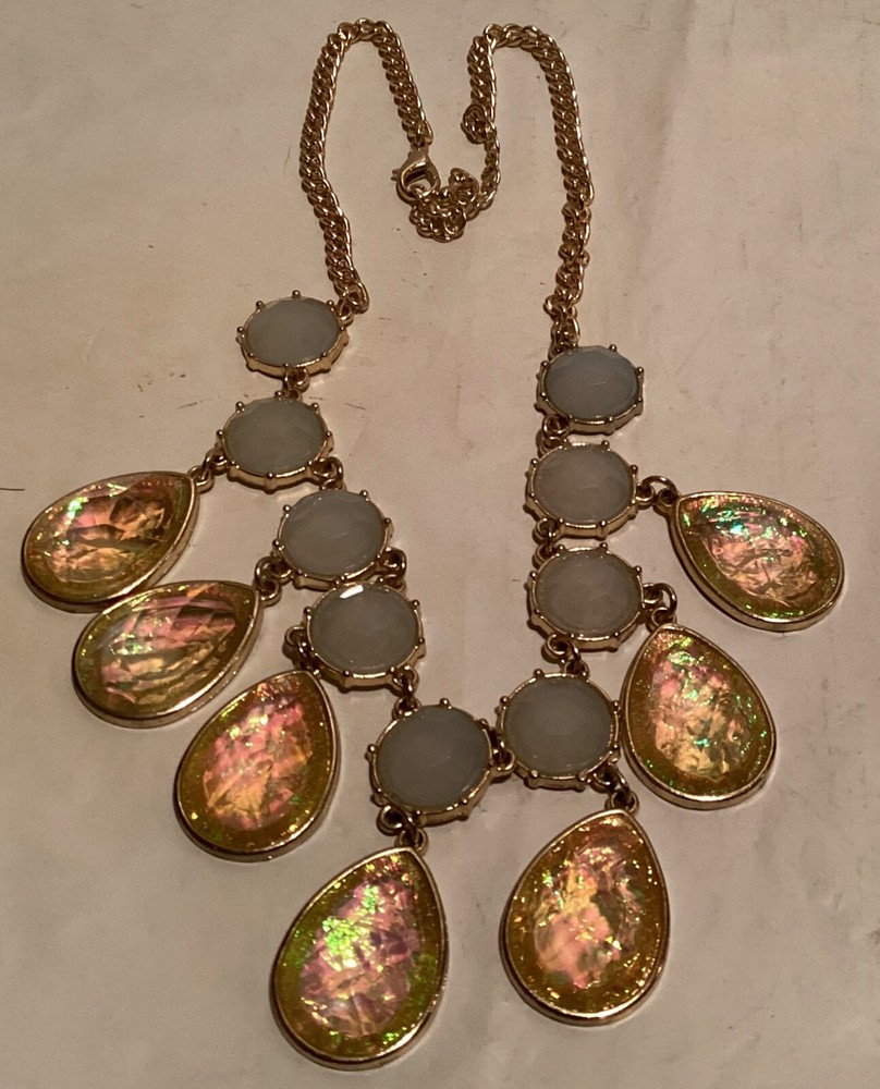 Sugarfix by Bauble Bar Facetted Teardrop Statement Necklace 18″ USED