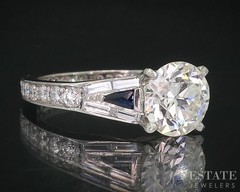 Antique 19k White Gold OEC 1.37ct Diamond & Blue Sapphire Engagement Ring i18999