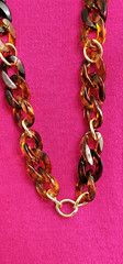 PREMIER DESIGN women necklace acrylic and metal links brown leopard 40” long