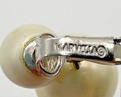 Vintage Marvella Faux Pearl Double Drop Clip On Earrings Signed Silver Tone