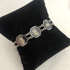VTG Siam Sterling Silver 925 Niello Black Enamel Panel Bracelet 6.75″