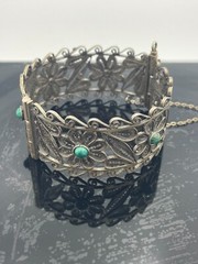 Rare Judaica 925 silver filigree bracelet set with King Solomon Eilat stones