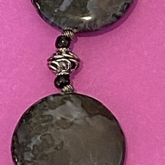 Vintage Beaded Necklace with Round Smoky Gray & Black Rhyolite Or Ocean Jasper
