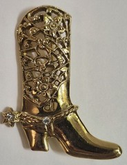 Vintage 1928 Brand Boot Brooch Pin Gold Tone Rhinestone Cowgirl Western