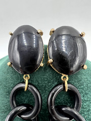(Only Set) VTG 5″Lx0.8″W Amlé Lucite Hand-painted Dangle Push-on Earrings Italy