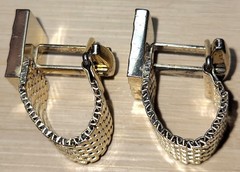FOSTER Brushed Goldtone Mesh Cufflinks Bullet Back Signed Very Good Condition