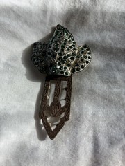 Vintage Silver Leaf Belt Clip/Brooch with Inset Green Round Gems