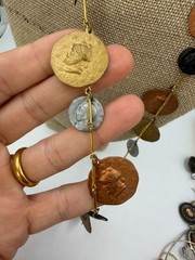 Vintage Necklace Coin Flutter Station Chain Mixed Metal Lightweight 28 in