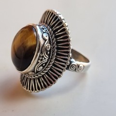 Ancient Vintage Victorian Ring Sterling Silver 925 Tiger’s eye Stone – Size 9.5