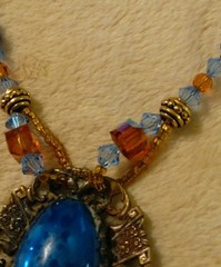 Unique Custom Made Beaded Necklace W/vintage Stone Brooch As Pendant Blue