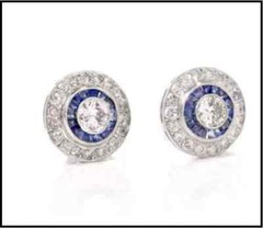 3.0Ct Vintage Art Deco Style Diamond & Sapphire Stud Halo Earrings In 925 Silver