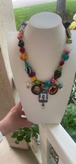 Vintage Statement Fun Party Necklace 19″ Lg Glass Multicolored Beads w/pendants