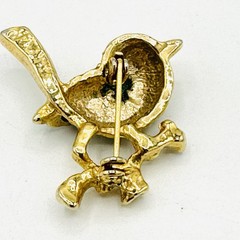 VTG Brooch Bird Pin Gold Tone Enamel Green Black Rhinestone Sparkly 1.25″