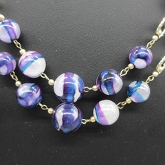 Vintage Hong Kong Necklace Earrings Set Beaded Blue Purple Clip Ons 23 Inch