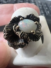 Vintage 14K Gold & Opal Brutalist Textured Free Form Ring Size 4.5