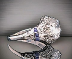 Platinum Vintage Filigree 1.50ct. Natural Old Euro Diamond Sapphire Ring 1920’s