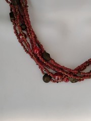 Vintage Art Glass Necklace Burgundy Red Seed Bead Multi Strand Ave, Choker 🔥🔥