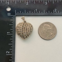 Vintage 925 Sterling Silver Marcasite Puffy Heart Locket Pendant