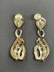 Coro Iconic MCM Channel Set Baguette Green White Rhinestone Screw back Earrings