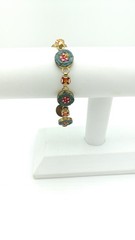 Italian Vtg c1930s Micro Mosaic Multi Color Floral Design Linked Bracelet Size 7