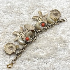 Vintage Chunky Charm Bracelet Sea Shell Bead Starfish Signed Germany 7″